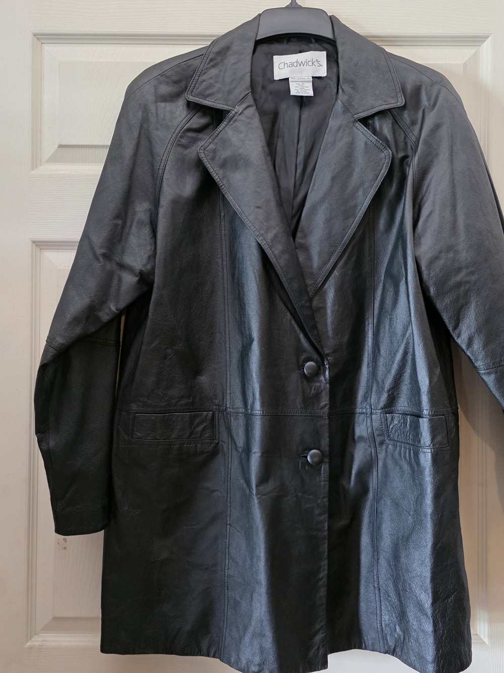 Chadwicks Women's Black Leather Button-Front Coat